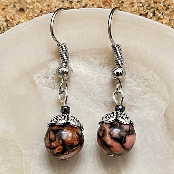 Artisan Jewelry - Rhodonite Drop Earrings | Handmade